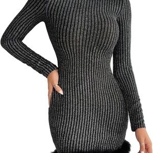 SHEIN Black and Gray Ribbed Long Sleeve Dress